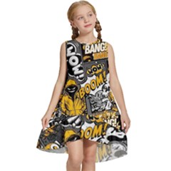 Boom Bang Art Crazy Drawing Graffiti Hello Retro Sayings Yellow Kids  Frill Swing Dress by Bedest