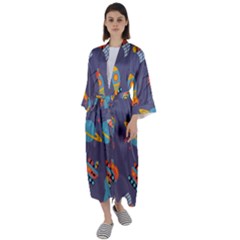 Space Seamless Patterns Maxi Satin Kimono by Hannah976