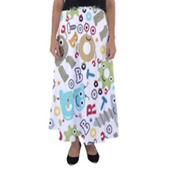 Seamless Pattern Vector With Funny Robots Cartoon Flared Maxi Skirt by Hannah976