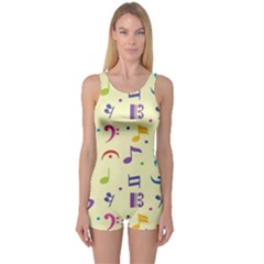 Seamless Pattern Musical Note Doodle Symbol One Piece Boyleg Swimsuit by Hannah976