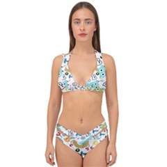 Seamless Pattern Vector With Funny Robots Cartoon Double Strap Halter Bikini Set by Hannah976