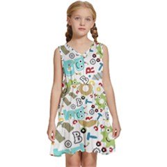 Seamless Pattern Vector With Funny Robots Cartoon Kids  Sleeveless Tiered Mini Dress by Hannah976