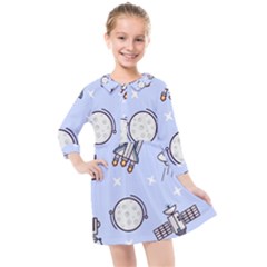 Seamless Pattern With Space Theme Kids  Quarter Sleeve Shirt Dress by Hannah976