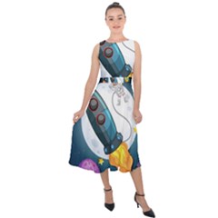 Spaceship Astronaut Space Midi Tie-back Chiffon Dress by Hannah976