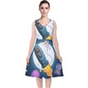 Spaceship Astronaut Space V-Neck Midi Sleeveless Dress  View1