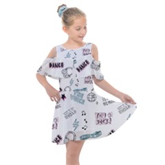 Music Themed Doodle Seamless Background Kids  Shoulder Cutout Chiffon Dress by Hannah976