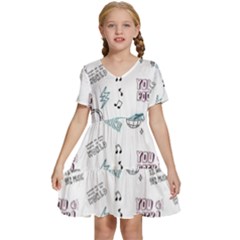 Music Themed Doodle Seamless Background Kids  Short Sleeve Tiered Mini Dress by Hannah976