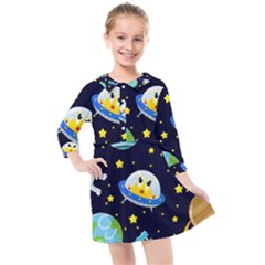 Space Seamless Pattern Illustration Kids  Quarter Sleeve Shirt Dress by Hannah976