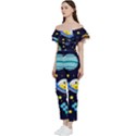 Space Seamless Pattern Illustration Bardot Ruffle jumpsuit View2