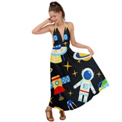 Space Seamless Pattern Cartoon Art Backless Maxi Beach Dress by Hannah976