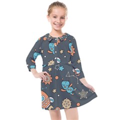 Space Seamless Pattern Art Kids  Quarter Sleeve Shirt Dress by Hannah976