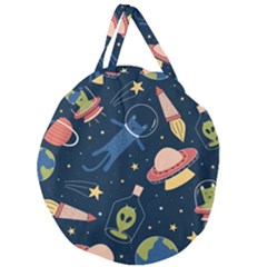 Seamless Pattern With Funny Aliens Cat Galaxy Giant Round Zipper Tote by Hannah976