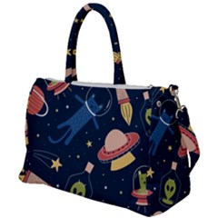 Seamless Pattern With Funny Aliens Cat Galaxy Duffel Travel Bag by Hannah976