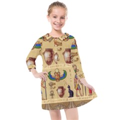 Egypt Horizontal Illustration Kids  Quarter Sleeve Shirt Dress by Hannah976