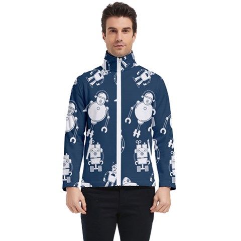 White Robot Blue Seamless Pattern Men s Bomber Jacket by Hannah976