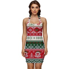 Ugly Sweater Merry Christmas  Sleeveless Wide Square Neckline Ruched Bodycon Dress by artworkshop