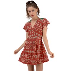 Merry Christmas  Pattern Flutter Sleeve Wrap Dress by artworkshop