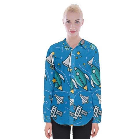 About Space Seamless Pattern Womens Long Sleeve Shirt by Hannah976