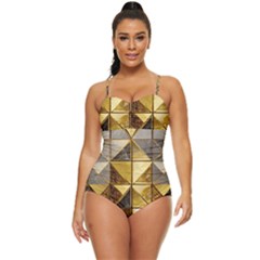 Golden Mosaic Tiles  Retro Full Coverage Swimsuit by essentialimage365