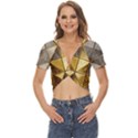 Golden Mosaic Tiles  Twist Front Crop Top View1