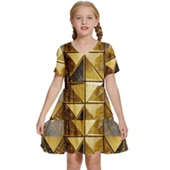 Golden Mosaic Tiles  Kids  Short Sleeve Tiered Mini Dress by essentialimage365