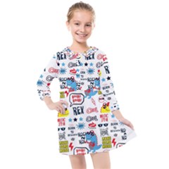 Monster Cool Seamless Pattern Kids  Quarter Sleeve Shirt Dress by Hannah976