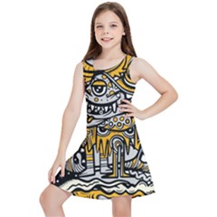 Crazy Abstract Doodle Social Doodle Drawing Style Kids  Lightweight Sleeveless Dress by Hannah976