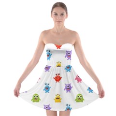 Seamless Pattern Cute Funny Monster Cartoon Isolated White Background Strapless Bra Top Dress by Hannah976