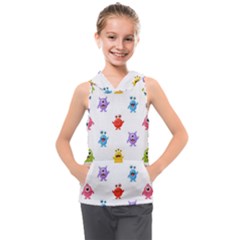 Seamless Pattern Cute Funny Monster Cartoon Isolated White Background Kids  Sleeveless Hoodie by Hannah976