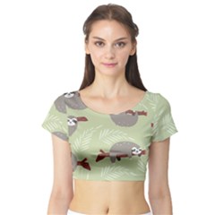 Sloths Pattern Design Short Sleeve Crop Top by Hannah976