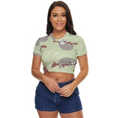 Sloths Pattern Design Side Button Cropped T-shirt by Hannah976