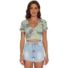 Sloths Pattern Design V-neck Crop Top by Hannah976