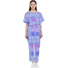 Seamless Pattern Pastel Galaxy Future Batwing Lightweight Chiffon Jumpsuit by Hannah976