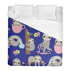 Hand Drawn Cute Sloth Pattern Background Duvet Cover (full/ Double Size) by Hannah976