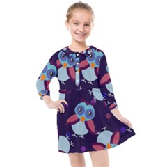 Owl Pattern Background Kids  Quarter Sleeve Shirt Dress by Hannah976