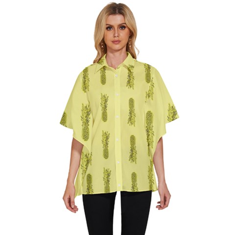 Yellow Pineapple Women s Batwing Button Up Shirt by ConteMonfrey