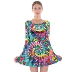 Grateful Dead Bears Tie Dye Vibrant Spiral Long Sleeve Skater Dress by Bedest