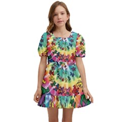 Grateful Dead Bears Tie Dye Vibrant Spiral Kids  Short Sleeve Dolly Dress by Bedest