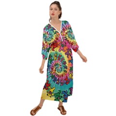 Grateful Dead Bears Tie Dye Vibrant Spiral Grecian Style  Maxi Dress by Bedest