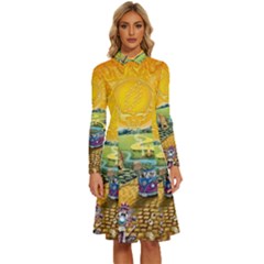 Grateful Dead Golden Road Long Sleeve Shirt Collar A-line Dress by Bedest