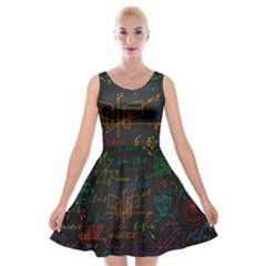 Mathematical Colorful Formulas Drawn By Hand Black Chalkboard Velvet Skater Dress by Ravend