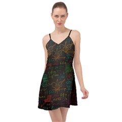 Mathematical Colorful Formulas Drawn By Hand Black Chalkboard Summer Time Chiffon Dress by Ravend