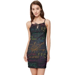 Mathematical Colorful Formulas Drawn By Hand Black Chalkboard Summer Tie Front Dress by Ravend