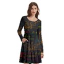 Mathematical Colorful Formulas Drawn By Hand Black Chalkboard Long Sleeve Knee Length Skater Dress With Pockets View2