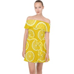 Lemon Fruits Slice Seamless Pattern Off Shoulder Chiffon Dress by Ravend