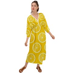 Lemon Fruits Slice Seamless Pattern Grecian Style  Maxi Dress by Ravend