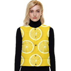 Lemon Fruits Slice Seamless Pattern Women s Button Up Puffer Vest by Ravend