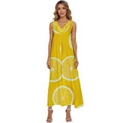 Lemon Fruits Slice Seamless Pattern V-neck Sleeveless Loose Fit Overalls by Ravend