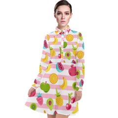 Tropical Fruits Berries Seamless Pattern Long Sleeve Chiffon Shirt Dress by Ravend