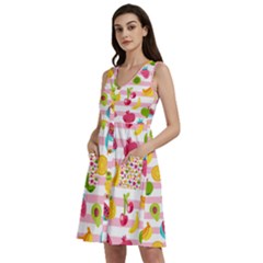 Tropical Fruits Berries Seamless Pattern Sleeveless Dress With Pocket by Ravend